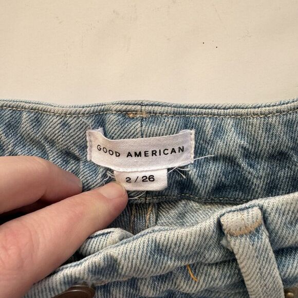 Good American GOOD MOM JEANS GM602T BLUE636 Size 2/26 Light Wash Distressed - Picture 3 of 9